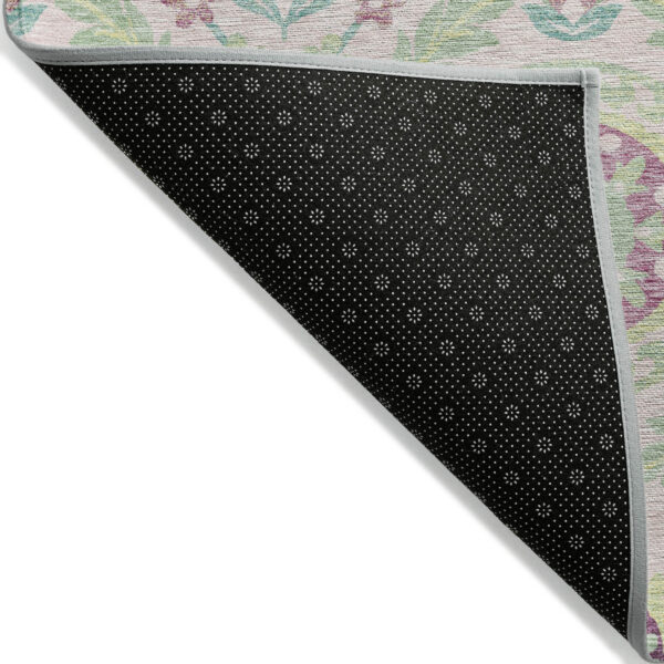 3' X 5' Pink Mauve And Mint Green Floral Washable Indoor Outdoor Area Rug