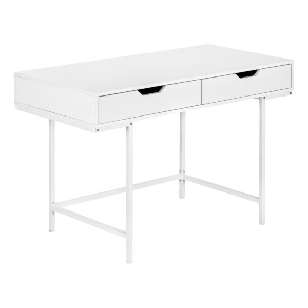 47" White Wood and Metal Computer Desk With Two Drawers