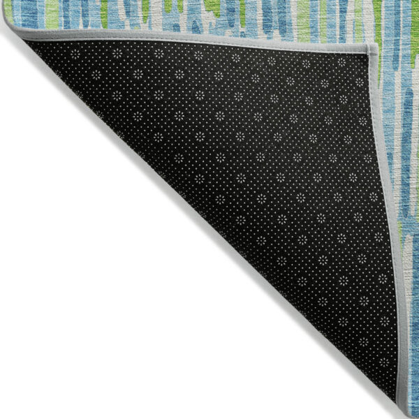 10' X 14' Aqua Teal Blue And Lime Green Abstract Washable Indoor Outdoor Area Rug