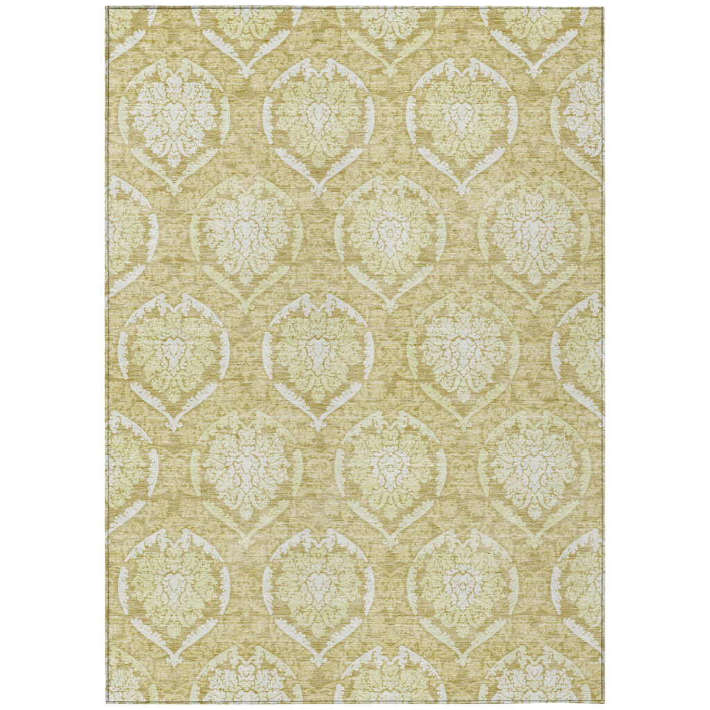 8' X 10' Gold Wheat And Ivory Medallion Washable Indoor Outdoor Area Rug