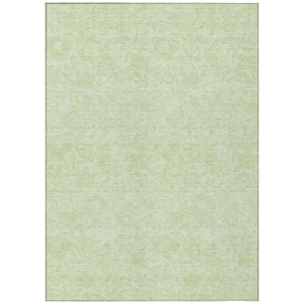 3' X 5' Artichoke Green And Mint Green Floral Washable Indoor Outdoor Area Rug