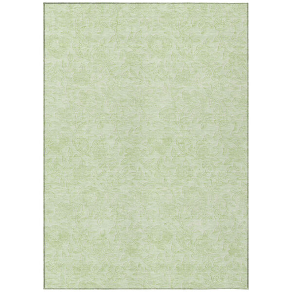 3' X 5' Artichoke Green And Mint Green Floral Washable Indoor Outdoor Area Rug