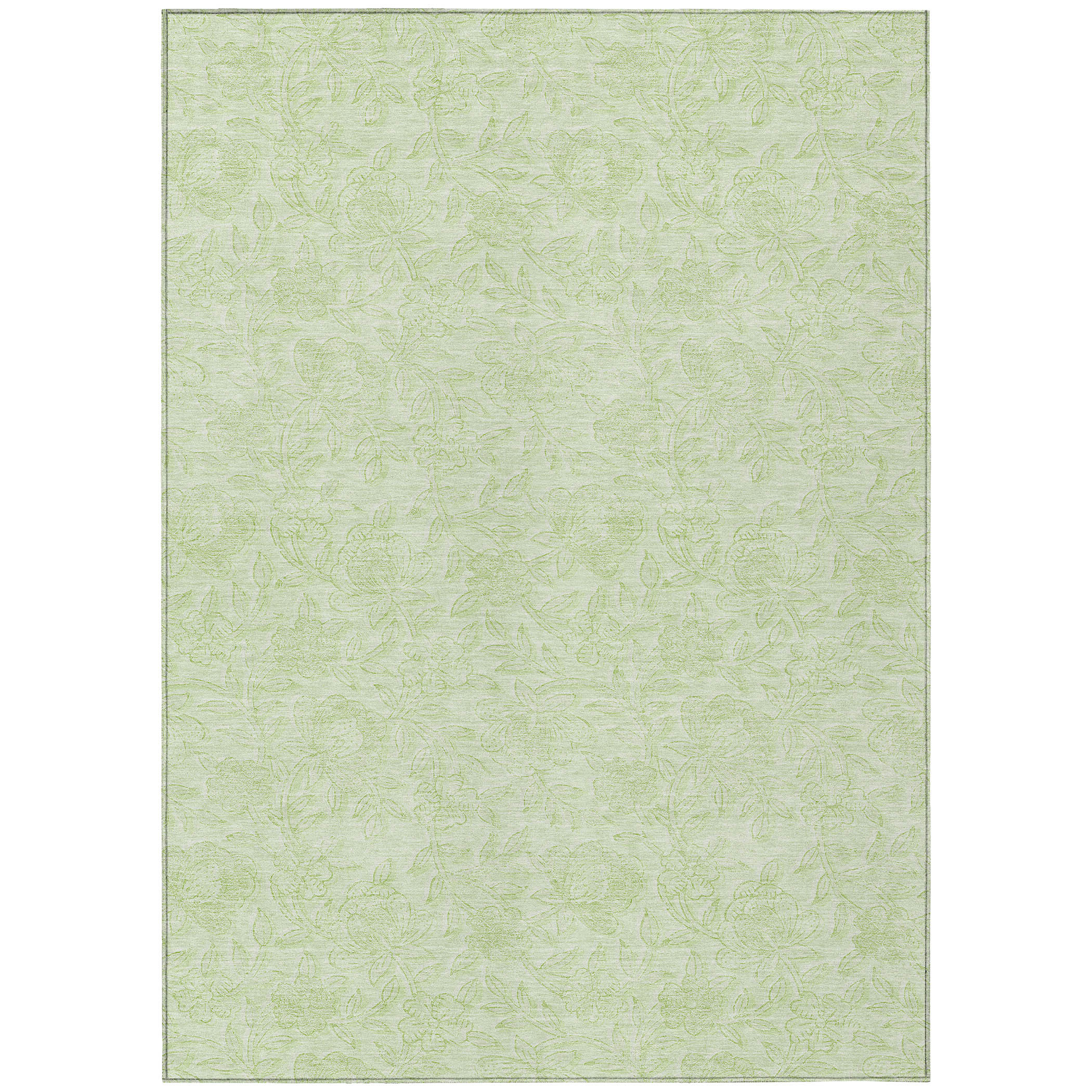 3' X 5' Artichoke Green And Mint Green Floral Washable Indoor Outdoor Area Rug