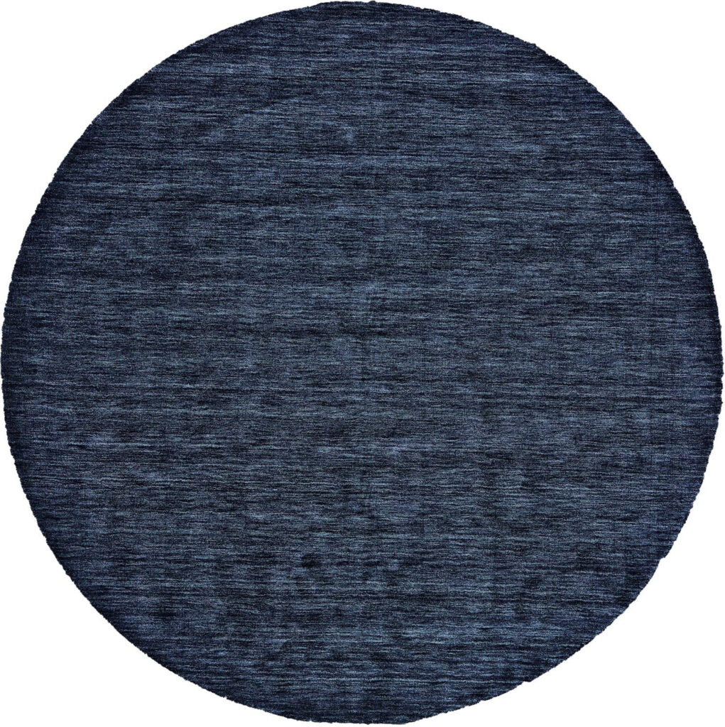 8' Blue Round Wool Hand Woven Stain Resistant Area Rug