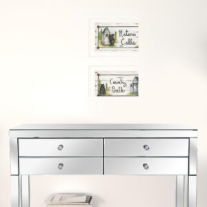 Set Of Two Whimsical Bear Nature Calls White Framed Bathroom Prints Wall Art