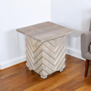 24" White Distressed Solid Wood Square End Table