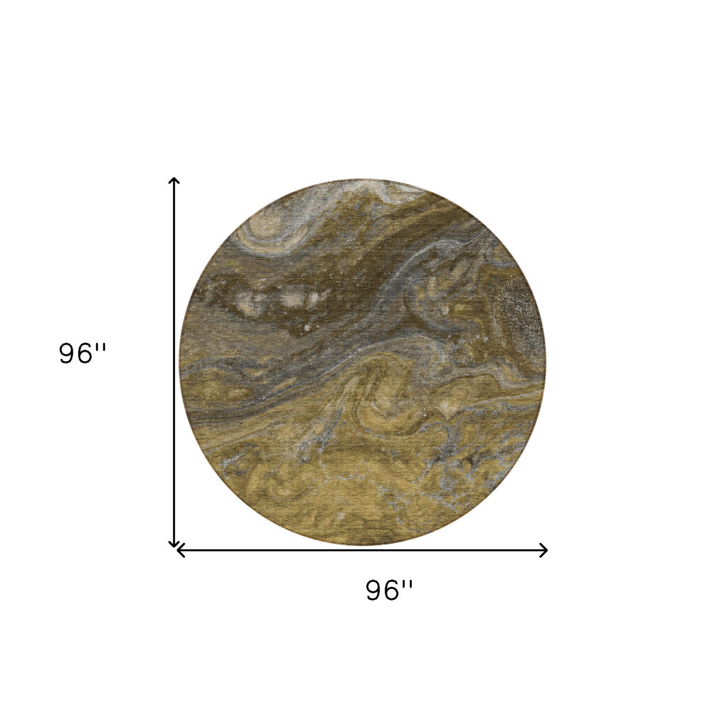 8' Brown Taupe And Chocolate Round Abstract Washable Indoor Outdoor Area Rug