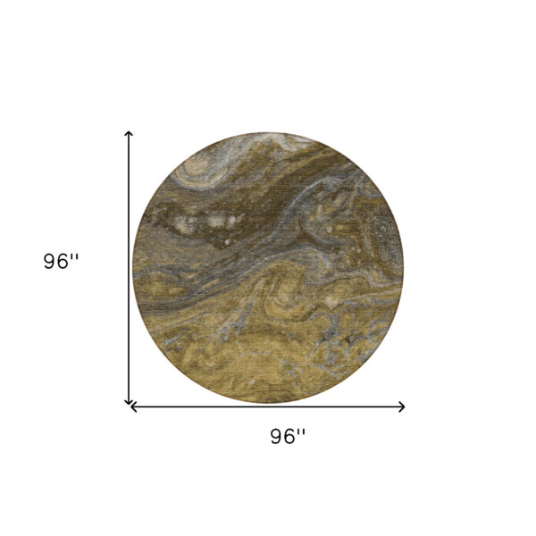 8' Brown Taupe And Chocolate Round Abstract Washable Indoor Outdoor Area Rug