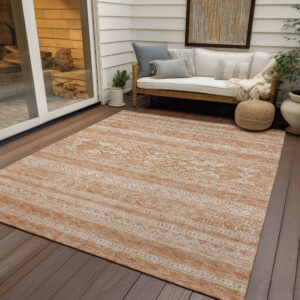 5' X 8' Copper And Ivory Southwestern Washable Indoor Outdoor Area Rug