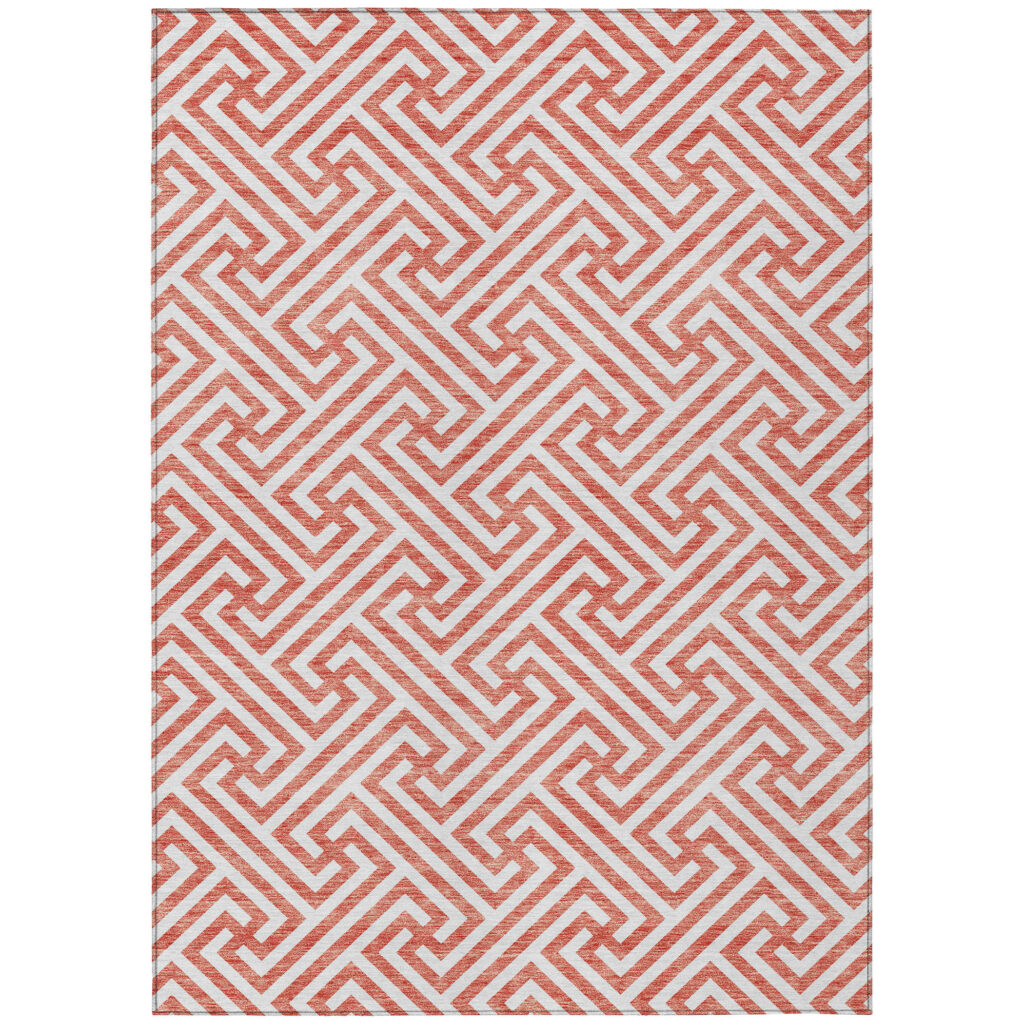 5' X 8' Salmon And Ivory Geometric Washable Indoor Outdoor Area Rug