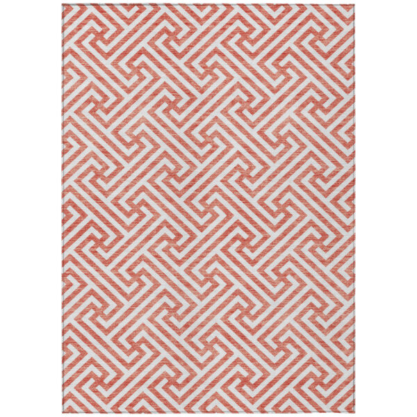 5' X 8' Salmon And Ivory Geometric Washable Indoor Outdoor Area Rug