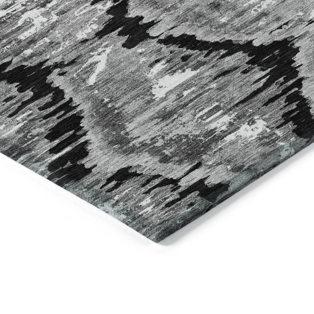 10' X 14' Black Charcoal And Silver Abstract Washable Indoor Outdoor Area Rug