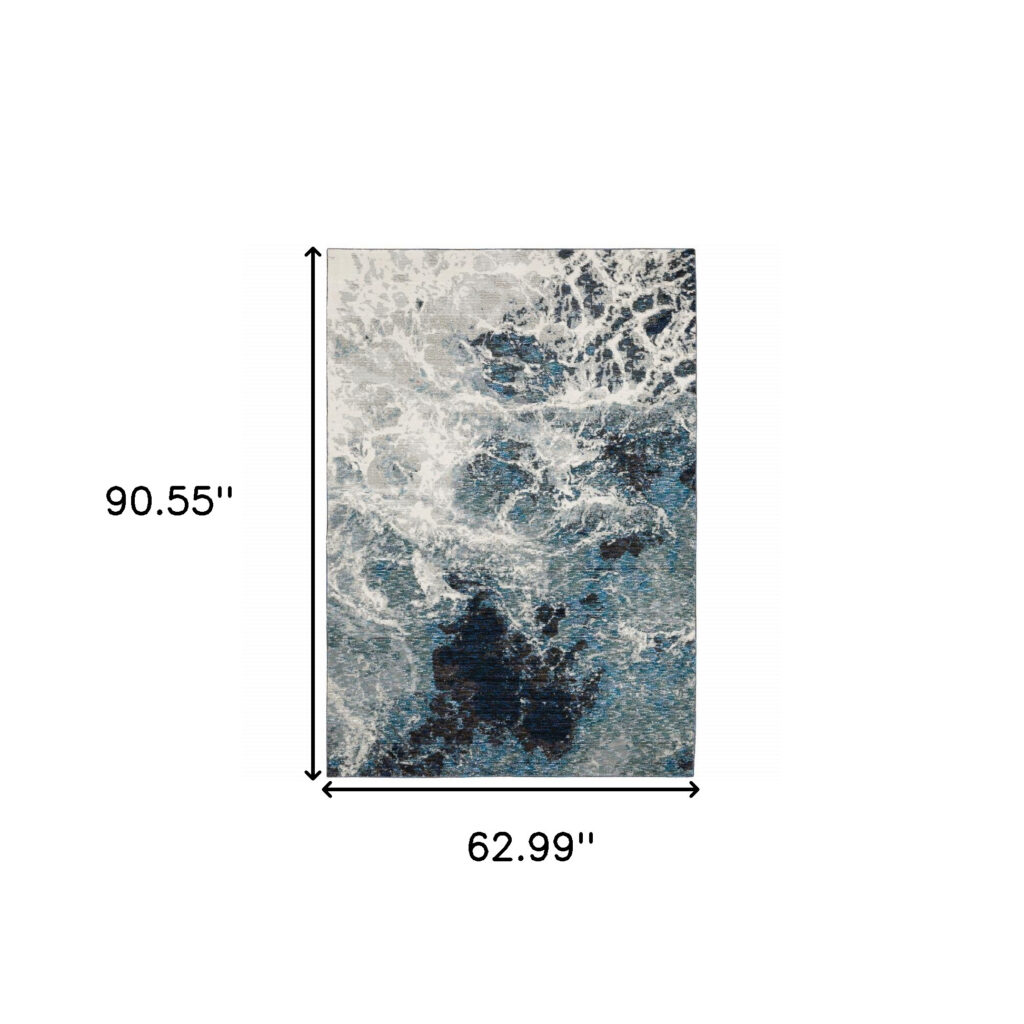 5' X 7' Grey Teal And Green Abstract Power Loom Stain Resistant Area Rug