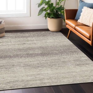 10' X 14' Taupe And Beige Striped Washable Indoor Outdoor Area Rug