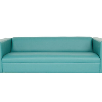 84" Blue Faux Leather And Black Sofa