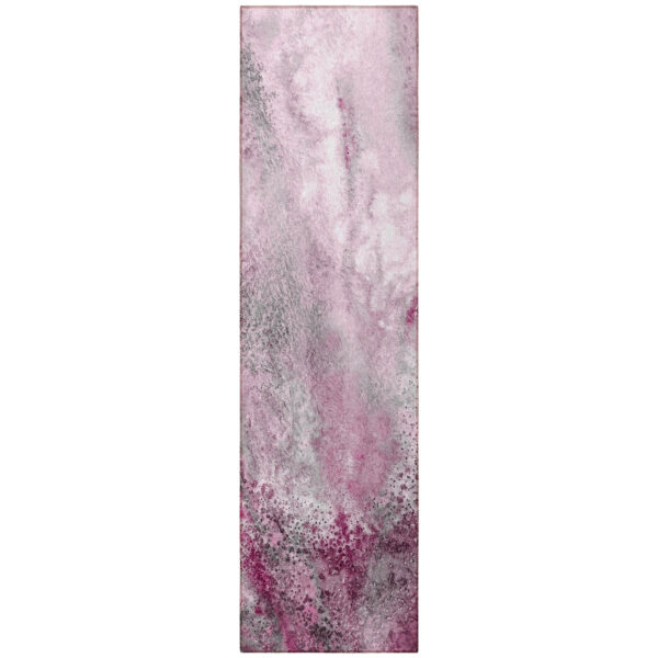 8' Runner Pink Abstract Washable Non Skid Indoor Outdoor Runner Rug