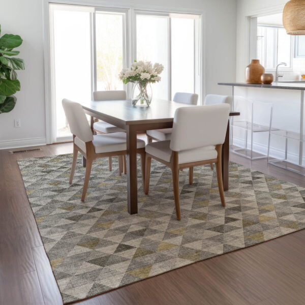 3' X 5' Taupe Beige And Tan Geometric Washable Indoor Outdoor Area Rug