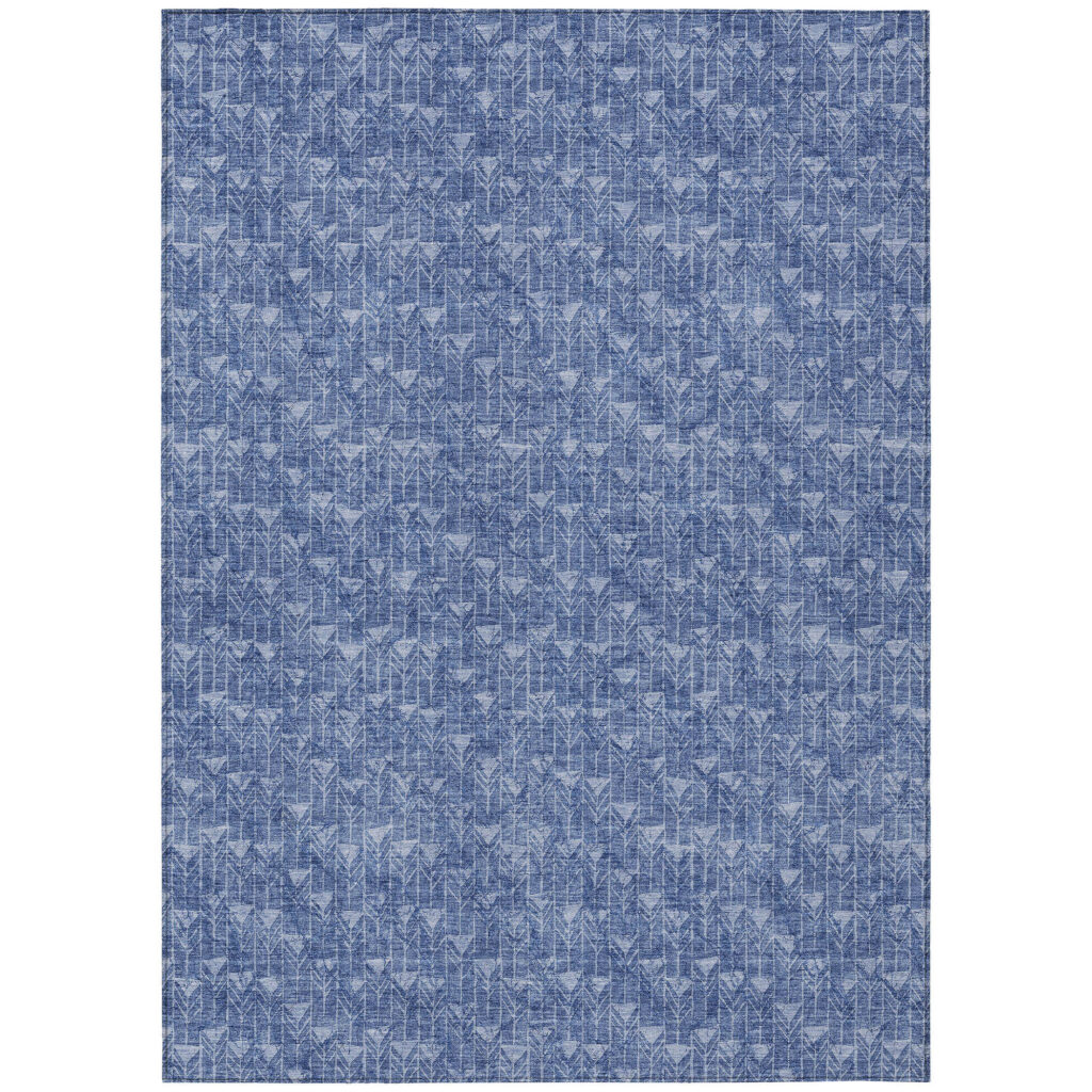 3' X 5' Navy Blue Geometric Washable Non Skid Indoor Outdoor Area Rug