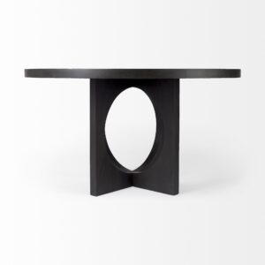 Black Wood Round Geometric Dining Table