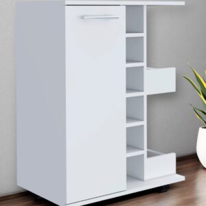 White Rolling Bar Cart With Wine Storage