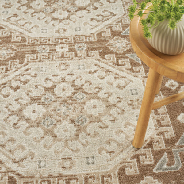 8' x 10' Brown Geometric Distressed Area Rug