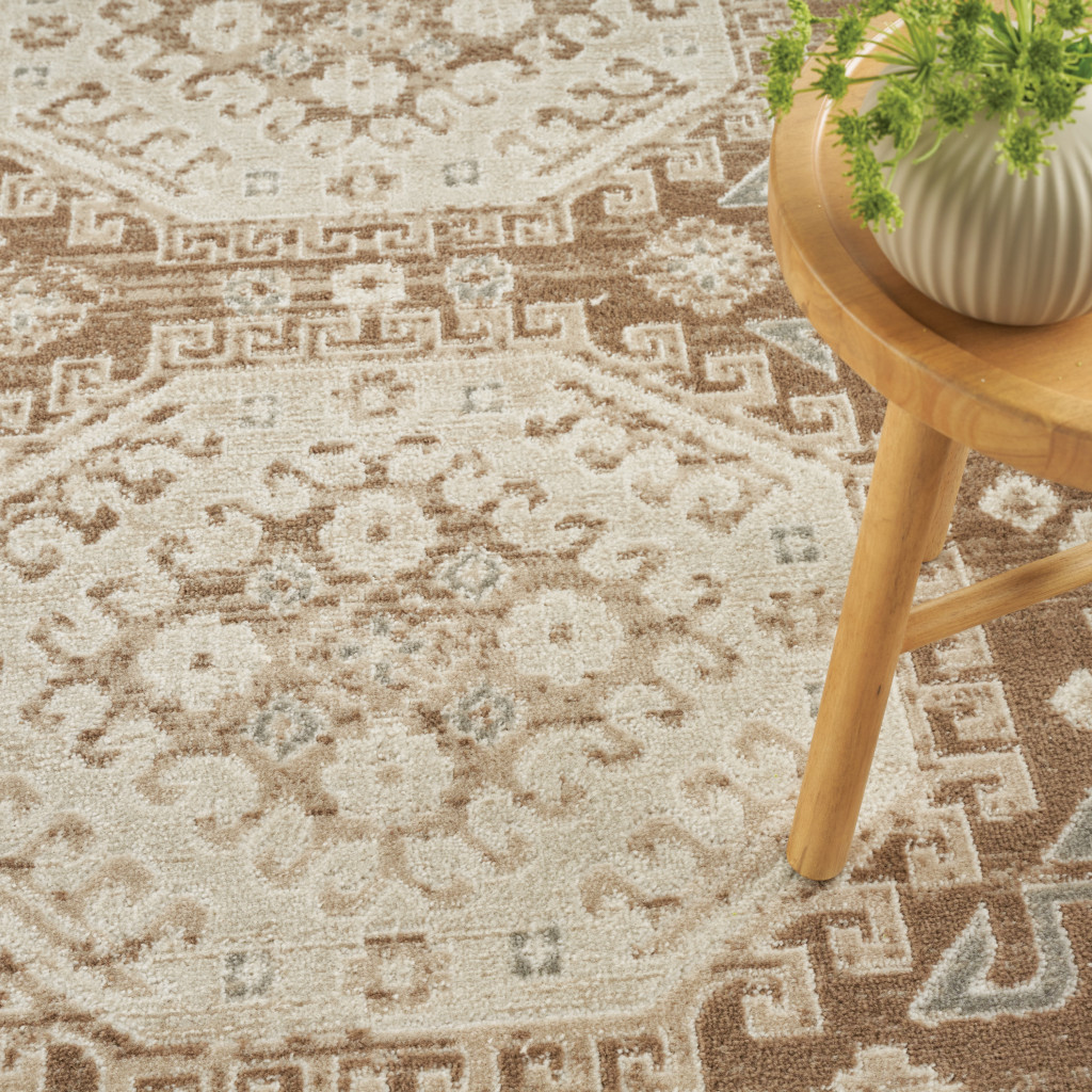 8' x 10' Brown Geometric Distressed Area Rug
