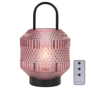 10" Black Metal Lantern Table Lamp LED With Purple Novelty Shade
