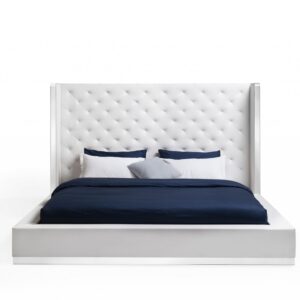 White Tufted Faux Leather King Bed Frame