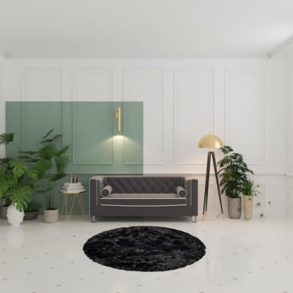 6' X 6' Black Round Faux Fur Washable Non Skid Area Rug