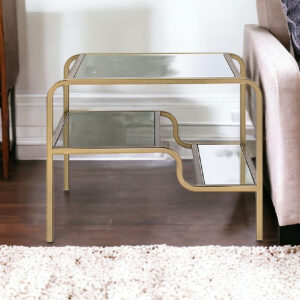 23" Gold And Clear Glass End Table With Two Shelves