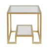 22" Brass And Clear Glass And Steel Square End Table With Shelf