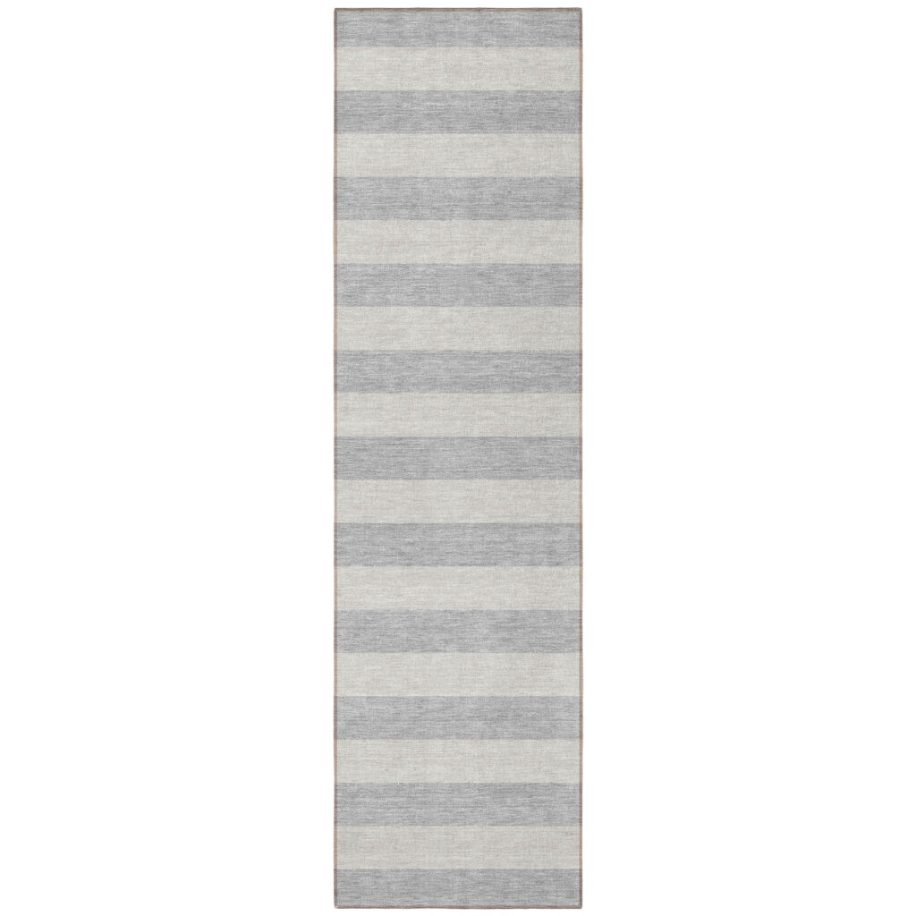 8' Runner Gray and Ivory Striped Washable Non Skid Indoor Outdoor Runner Rug