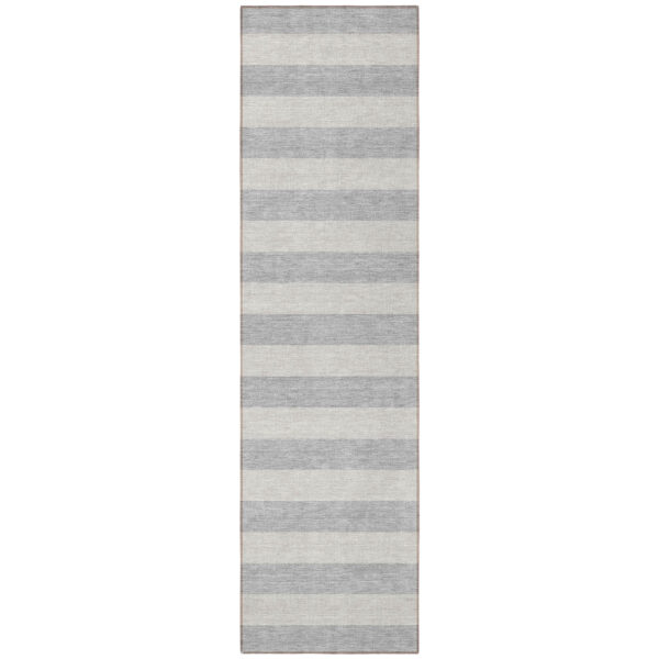 8' Runner Gray and Ivory Striped Washable Non Skid Indoor Outdoor Runner Rug