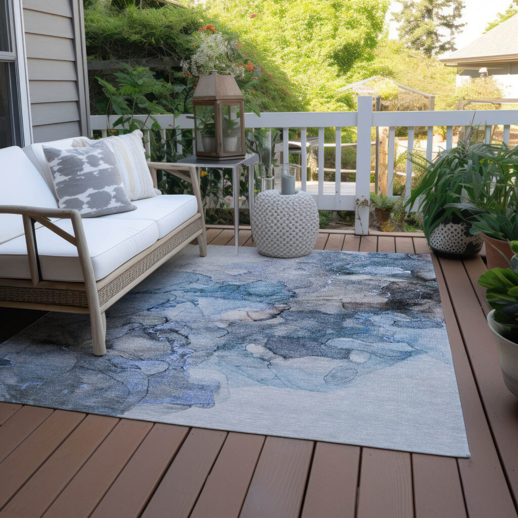 3' X 5' Blue and Gray Abstract Washable Non Skid Indoor Outdoor Area Rug