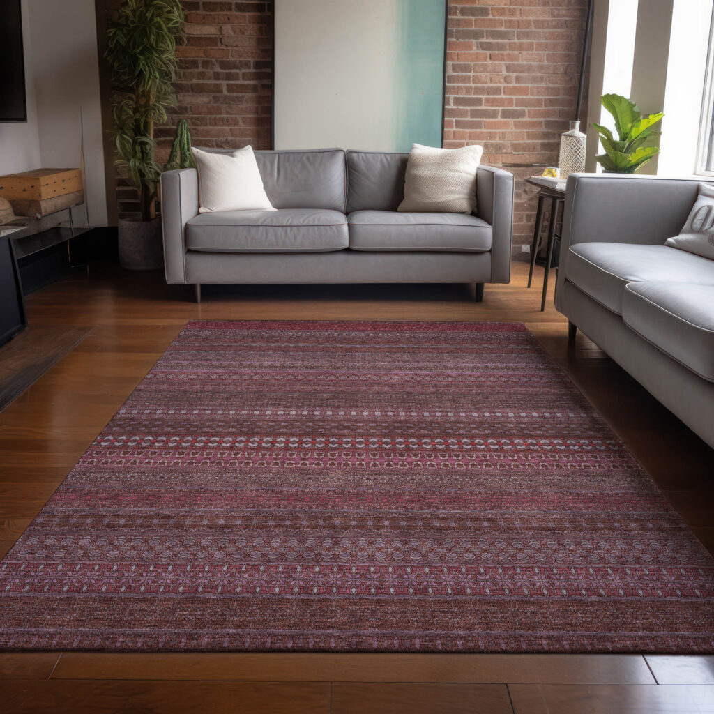 5' X 8' Merlot Striped Washable Non Skid Indoor Outdoor Area Rug