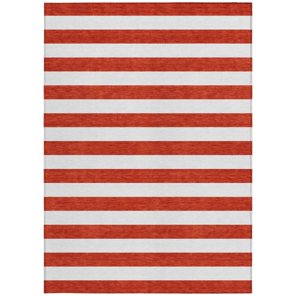 9' X 12' Red and White Striped Washable Non Skid Indoor Outdoor Area Rug
