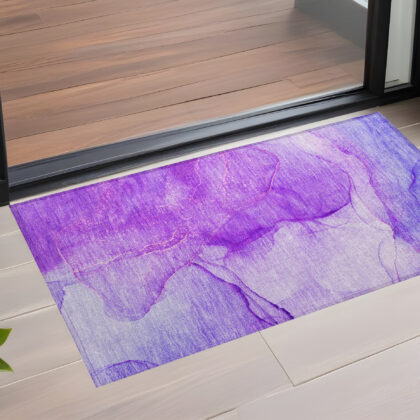3' X 5' Purple Abstract Washable Non Skid Indoor Outdoor Area Rug