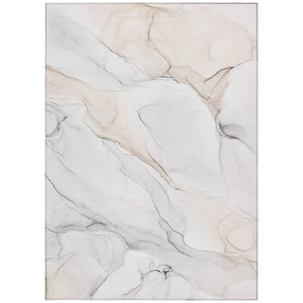 10' X 14' Beige Ivory and Gray Abstract Washable Non Skid Indoor Outdoor Area Rug