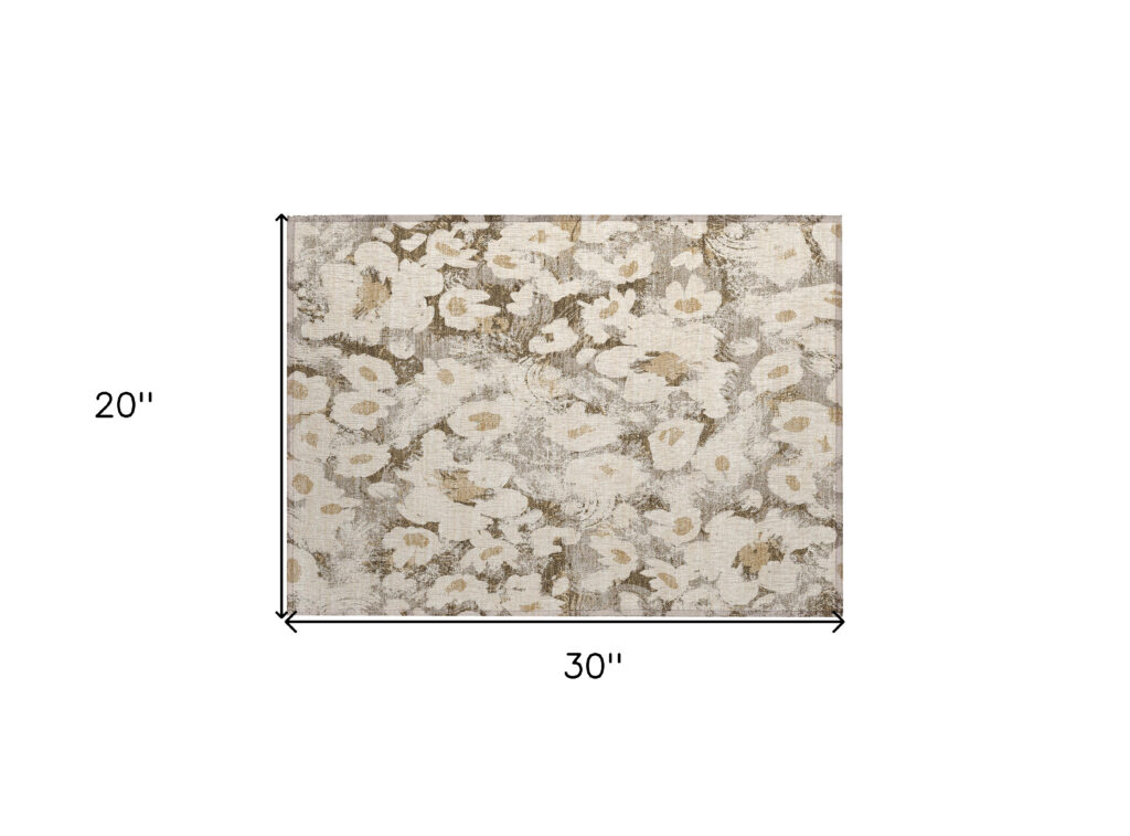 2' X 3' Khaki Floral Washable Non Skid Indoor Outdoor Area Rug