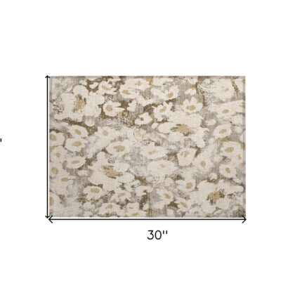 2' X 3' Khaki Floral Washable Non Skid Indoor Outdoor Area Rug