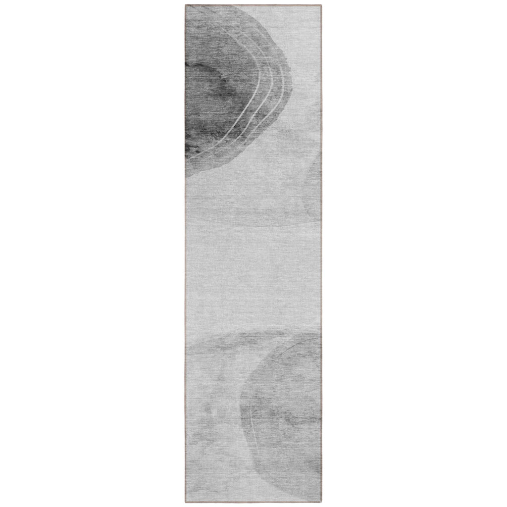 8' Runner Gray and Light Gray Abstract Washable Non Skid Indoor Outdoor Runner Rug