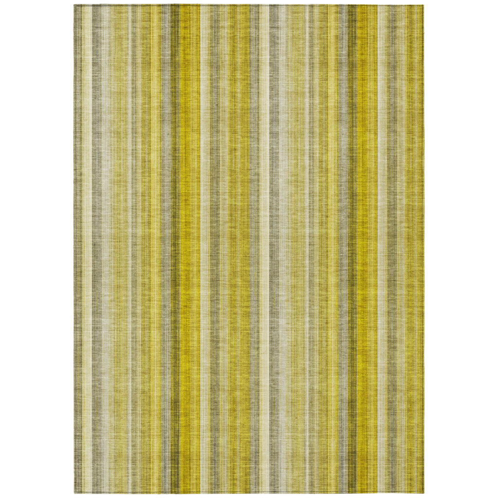 9' X 12' Gold Striped Washable Non Skid Indoor Outdoor Area Rug