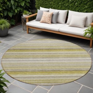 8' Round Wheat Round Striped Washable Non Skid Indoor Outdoor Area Rug