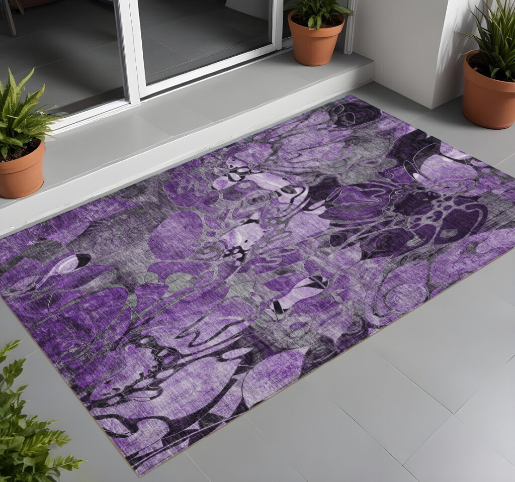 2' X 3' Purple Abstract Washable Indoor Outdoor Area Rug