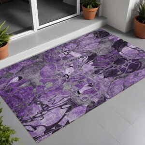 2' X 3' Purple Abstract Washable Indoor Outdoor Area Rug