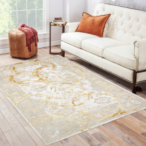 8' x 11' Gold Abstract Area Rug
