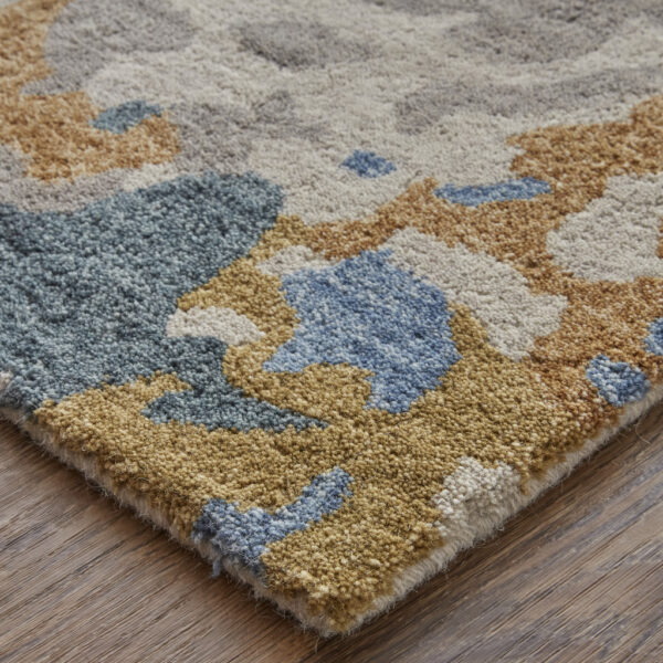 12' X 15' Gray Blue And Gold Wool Abstract Tufted Handmade Area Rug