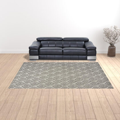 9' X 12' Charcoal Floral Stain Resistant Non Skid Area Rug