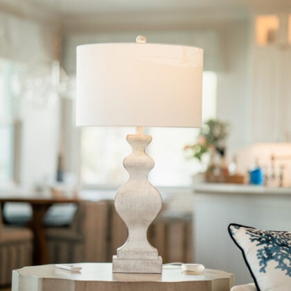 Lighting — Set of Two 30″ Distressed White Table Lamp USB With White Cone Shade