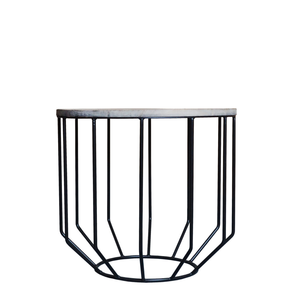 20" Black And Brown Solid Wood And Iron Round End Table